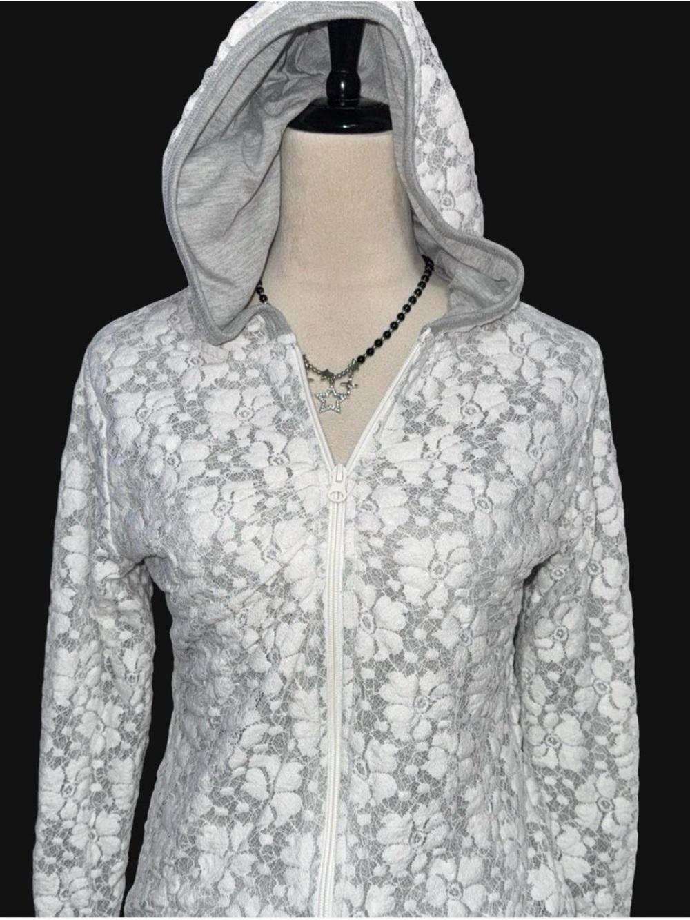 Maurices White Lace Hooded Zip-Up Sweatshirt